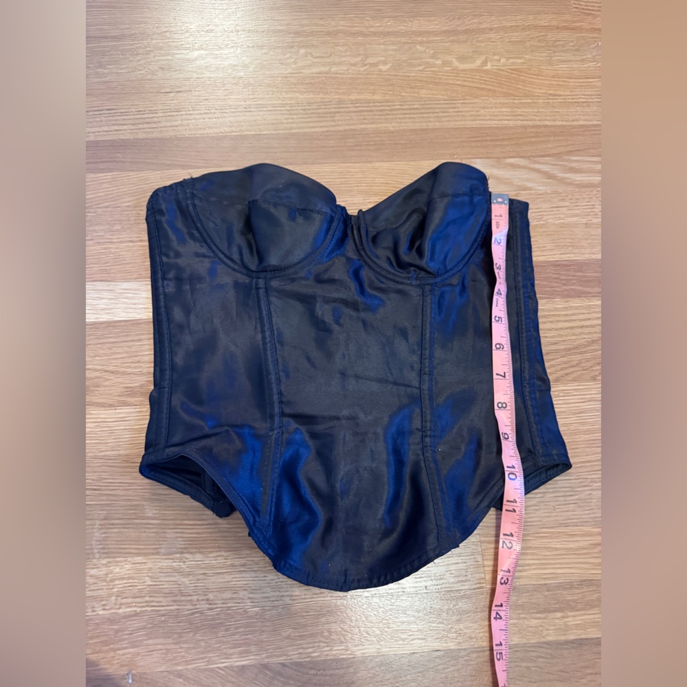 80s Vintage Black Satin Bustier Sz Sm - Picture 8 of 9